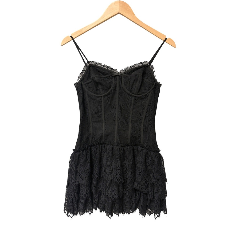 LoveShackFancy Carlene Lace Bustier Corset Black Mini Dress Women 2 Femenine EUC - Picture 4 of 8